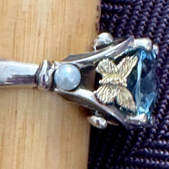 Stunning Ann King Rare Blue Topaz Sterling 18K Gold w Pearl Ring womens size 6 - Picture 3 of 9